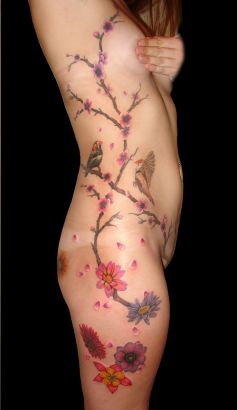 Chery Blossom And Bird Tattoo